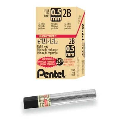 Image of Pentel Super Hi Polymer Lead Refill, 0.5mm, Fine, 2B, 144 Pieces of (C505 2B)