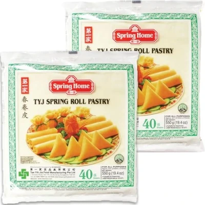 Image of Spring Roll Pastry, 30/40 Sheets, Frozen Home Tyj Pastry 550G (8.5&quot; 40 Sheets [Pack of 2])