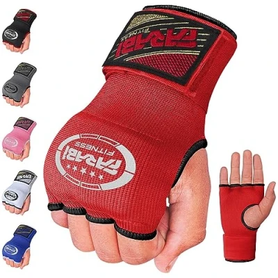 Image of Farabi Sports Gel Padded Inner Gloves Elastic Boxing Hand Wraps for Men &amp; Women with Quick 80cm Long Wrist Straps, MMA, Muay Thai, Kickboxing, Punching and Martial Arts (Red, L/XL)