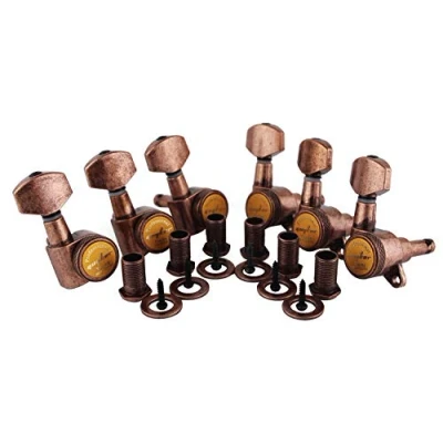 Image of Guyker Guitar Locking Tuners (6 for Right) 1:18 Lock String Tuning Key Pegs Machine Head Replacement ST TL SG LP Style Electric, Folk or Acoustic Guitars Antique Bronze