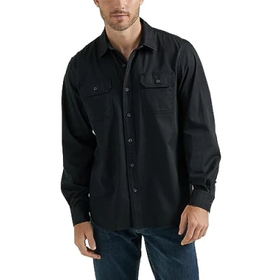 Image of Wrangler Authentics Men&#039;s Long Sleeve Classic Woven Shirt, Black, S