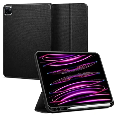 Image of Spigen Urban Fit Case Compatible with iPad Pro 12.9 Inch 6th Generation (2022) and 5th (2021) Pencil Holder/Auto/Sleep Wake Function/TriFold Stand Black