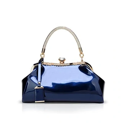 Image of NICOLE &amp; DORIS Handbags for Woman Patent Leather Glossy Shell Clutches Evening Bags Fashionable Party Blue