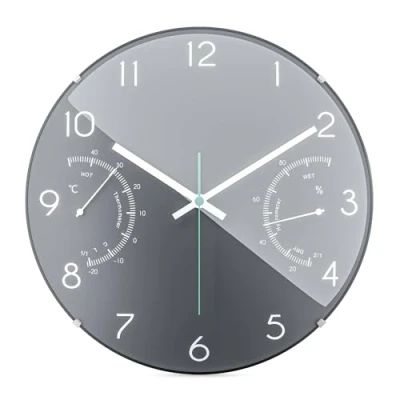 Image of Mebus Quartz Wall Clock with Thermometer and Hygrometer, Gray, 30 cm