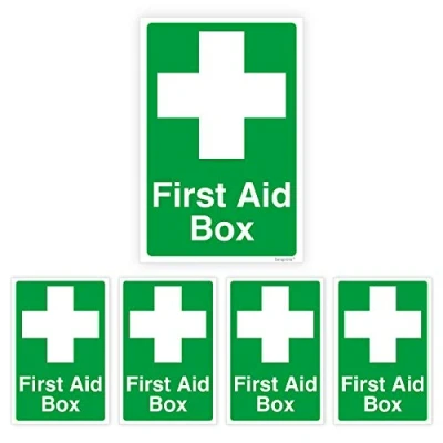 Image of Pack of 5 First Aid Sign Sticker Self Adhesive Waterproof Vinyl 150mmx100mm V1128