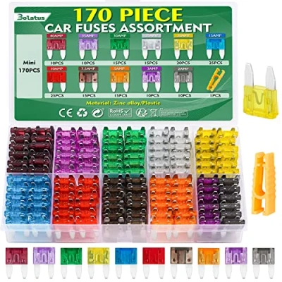 Image of 170Pcs Mini Car Fuses, Bolatus Blade Fuses 2Amp 3A 5A 7.5A 10A 15A 20A 25A 30A 35A 40A Automotive Replacement for Caravan Motorcycle Truck RV+ Fuse Puller