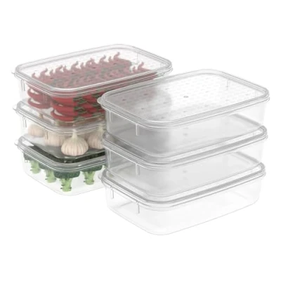Image of Cetomo 1.1L*6 Food Storage Container, Fridge Organizer with Lid, Plastic Refrigerator Organizers for Pantry and Fruits, BPA free, Freezer Safe, Microwave Durable, Grade, Clear, 1.1L 6 Pack