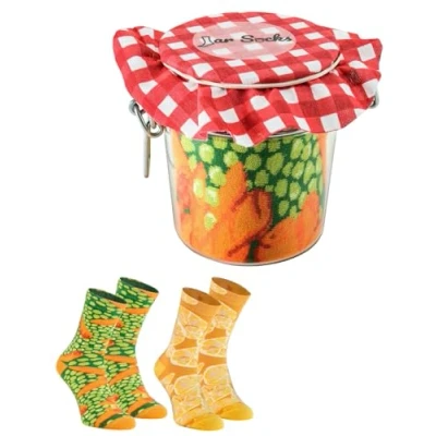 Image of Rainbow Socks Pea with Carrot and Lemons in Jar Funny Gift Idea 2 Pairs Size 4 7