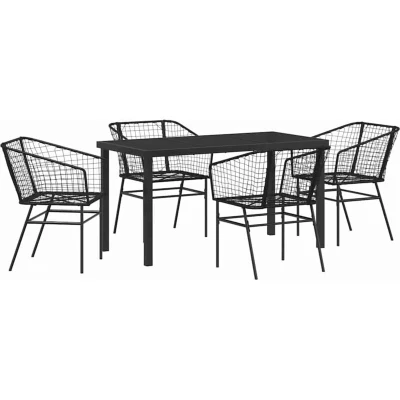 Image of vidaXL 5 Piece Garden Dining Set Black Poly Rattan