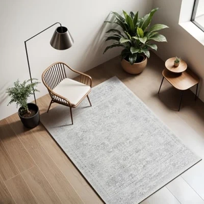 Image of Livabliss Marrakech Vintage Rug Hallway Runner Rugs Living Room 70x220 cm Scandi Neutral Rug, Traditional Patterned Boho Style, Natural Easy Care Pile Runners, Grey and Cream