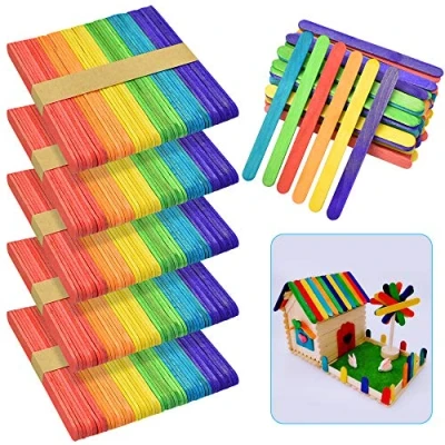 Image of LYTIVAGEN 300 PCS Coloured Lollipop Sticks Natural Wood Craft Multicoloured Ice Cream for Kids Art Projects Making Pot Labels Model