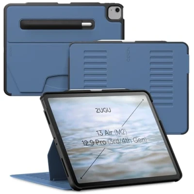 Image of Zugu iPad Air Case 13 inch M2 2024 / Pro 12.9 (3rd/4th Gen), Slim Protective Cover with Apple Pencil Holder, 10 Viewing Angles Auto Wake/Sleep (Slate Blue)