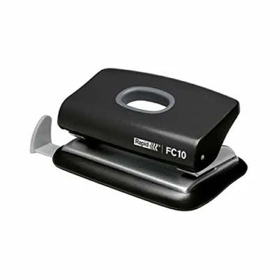 Image of Rapid Fashion FC10 Mini 2 Hole Punch, Punches up to 10 Sheets, Adjustable Guide Bar, Ergonomic Design, Black, 23638501