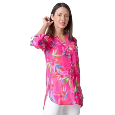 Image of Roman Womens Floral Print Longline Blouse Pink Size 16 UK