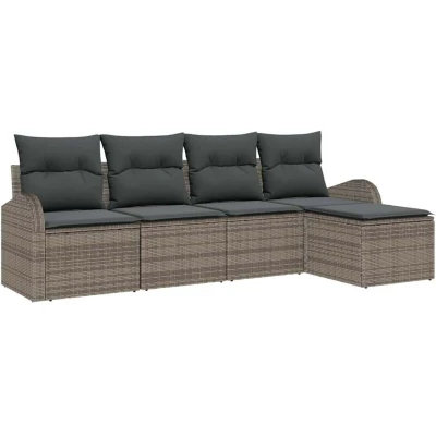 Image of vidaXL 5 Piece Garden Sofa Set with Cushions Grey Poly Rattan