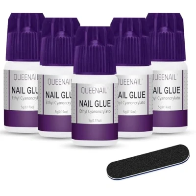 Image of 5pcs*5g Nail Glue With File,Acrylic Nails Glue,Strong for Diamond Gem Art,Suitable Natural Nails,Quick Dry Tip Adhesive Bond