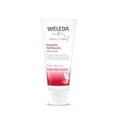 Image of Weleda Ratanhia Toothpaste, Fluoride Free, Sensitive Gums, Fresh Breath, Antibacterial, SLS Certified Natural, Organic, Vegan, Mint Flavour, 75ml