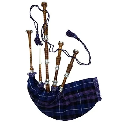 Image of Scottish Bagpipe Rosewood Natural Colour with Silver Plain Mounts Free Tutor Book, Carrying Bag, Drone, Reeds (Brown, Pride of Scotland)