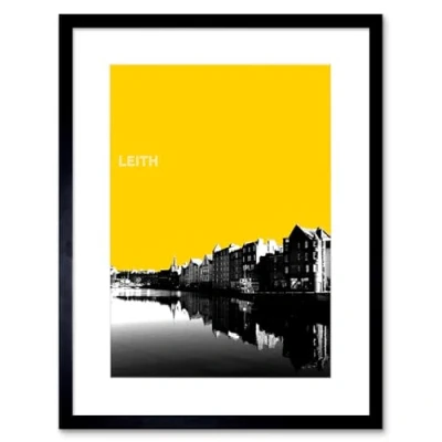 Image of Wee Blue Coo Leith Shore Edinburgh Scotland Scottish Landmark Yellow Framed Art Print