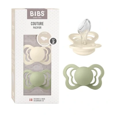 Image of BIBS Couture Soother 2 Pack, BPA Free Dummy Pacifier, Anatomical Nipple. Silicone, Size (6 18 Months), Ivory/Sage