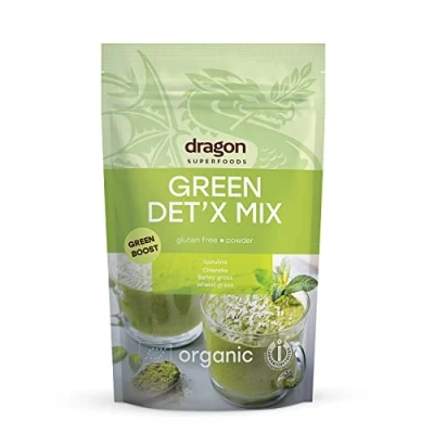 Image of Dragon Superfoods Green Det&#039;x Mix Spirulina, Chlorella, Barley Grass and Wheat Grass. 100% Organic, Gluten Free vegan 200g
