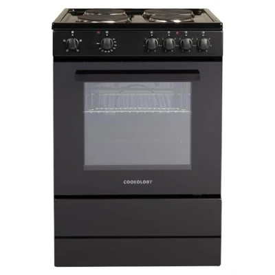 Image of Cookology CFSP600BK/1 60cm Wide, 56 Litre Capacity Freestanding Electric Single Cooker with Solid Plate Top 4 Cooking Zone Hob and Analogue Dials in Black
