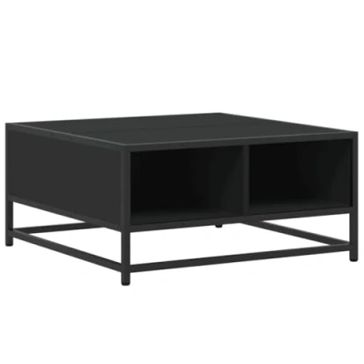 Image of vidaXL Coffee Table/Tea End Side Table Black Metal &amp; Engineered Wood, 60.5x60.5x30 cm, Modern Industrial Style Living Room Furniture