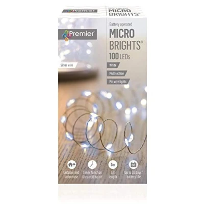 Image of Accents by Premier Decorations PIN Wire 100 Microbright White LED Christmas Lights