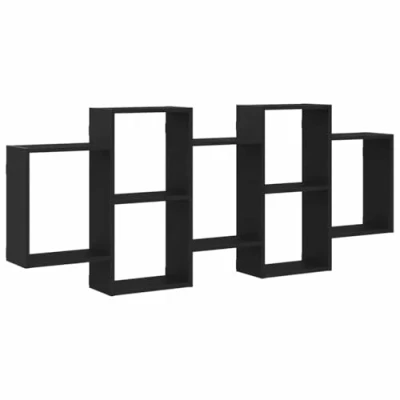 Image of vidaXL Wall Shelf 159x18x65 cm Black Oak Floating for Living Room Engineered Wood Modern Mounted Storage