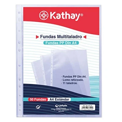 Image of Kathay 86556500 Bag of 50 Multi Drill Pockets, A4, 11 Holes, Standard Polypropylene