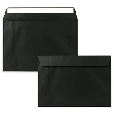 Image of 50x envelopes DIN C5 black 16.2 x 22.9 cm self adhesive elegant for large invitations and cards birthdays or weddings