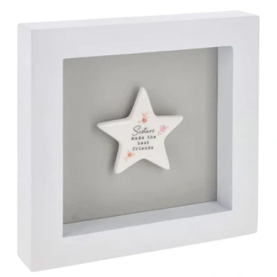 Image of Shudehill Giftware Heartfelt Art Star Plaque in White Frame Small Sisters, Auntie, Friend, Friendship, Baby Boy, Angels (Sisters)