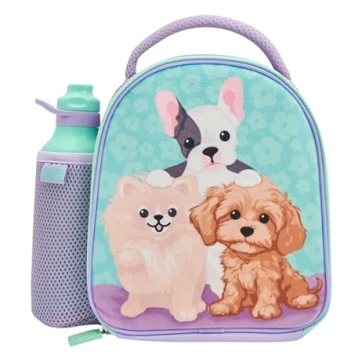 Image of Polar Gear Pawsome Pups Insulated Kids Lunch Bag Holder and 600ml Water Bottle, Polyester, 600 milliliters, Purple