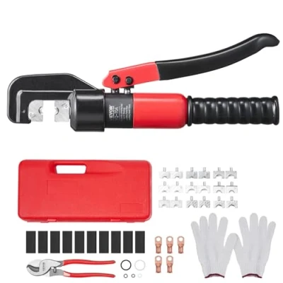 Image of VEVOR Crimping Tool, AWG12 2/0 Copper and Aluminum Terminal Battery Lug Hydraulic Crimper, with a Cutting Pliers, Gloves, 50pcs Ring Connectors, 8 x Heat Shrink Sleeves Blow Moulded Case