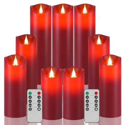 Image of Da by LED Candles Without Flame Flashing Remote Control Electric Fake Candles, Outdoor Waterproof Battery Candle Timer Control, 9 red Packaging