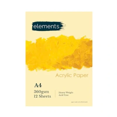 Image of Elements A4 Acrylic Book Glue Bound Artist Paper Pads, Heavy Weight (360g, 165lb), Acid Free, 12 Sheets for Painting
