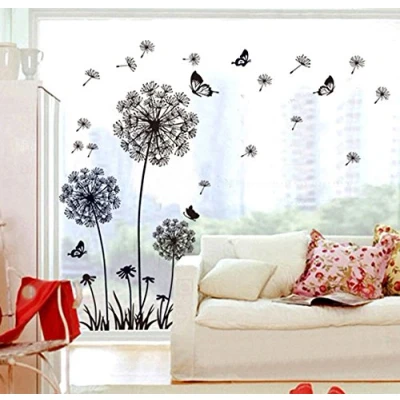 Image of ufengke® Black Dandelions and Butterflies Flying In The Wind Wall Decals, Living Room Bedroom Removable Stickers Murals