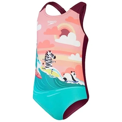 Image of Speedo Kids Dg PLT Alv1Pc Baby One Piece Swimsuit Purple/Green 2 Years