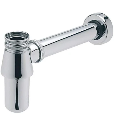 Image of Luxury Compact Telescopic Bottle Trap Round Decorative Lavatory Washbasin Waste Drain Extension Tube Kit Adjustable Height Siphon for Bathroom Sink Chrome
