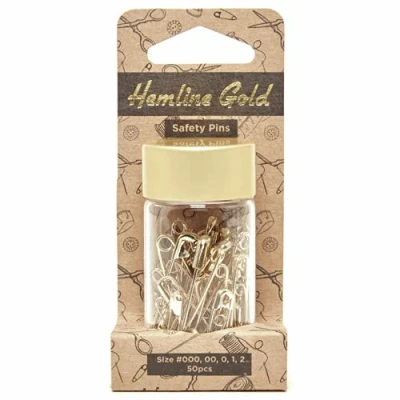 Image of Hemline Gold Assorted Size Safety Pins: Sizes: 50 Pieces: