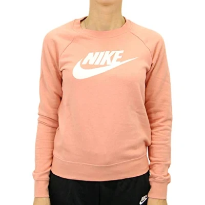Image of Nike Women W NSW Essntl Crew FLC Hbr Long Sleeved T Shirt Pink Quartz/White, Large