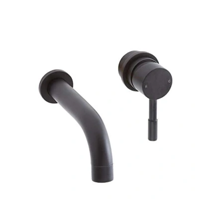 Image of Milano Nero Modern Wall Mounted Mono Bathroom Basin Mixer Tap Lever Handle Black