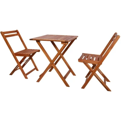 Image of vidaXL Acacia Wood 3 Piece Bistro Set Folding Outdoor Patio Garden Table and Chairs with Oil Finish Space saving Dining Furniture