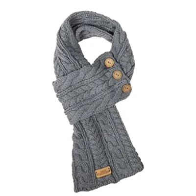 Image of Aran Traditions Cable Knit Wrap Button Scarf (Slate)