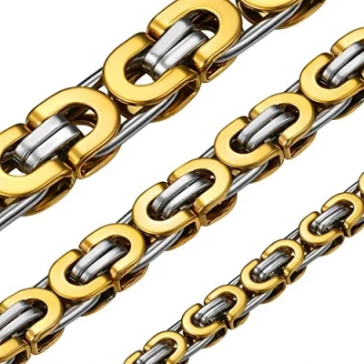 Image of Mens Gold Byzantine Chain Stainless Steel Bike Necklace for Men