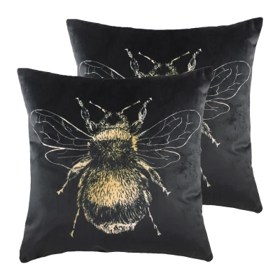 Image of Evans Lichfield Goldbee Twin Pack Polyester Filled Cushions, Black, 43 x 43cm
