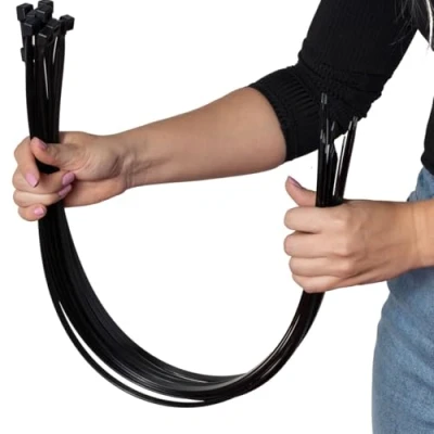 Image of ERKO Cable Ties Heavy Duty Black 18 inch 450 x 7,6 mm 100 Pieces UV Resistant, 120lbs Tensile Strength, Zip Tie Wraps, Super Strong, Chemical Indoor and Outdoor use, Managment