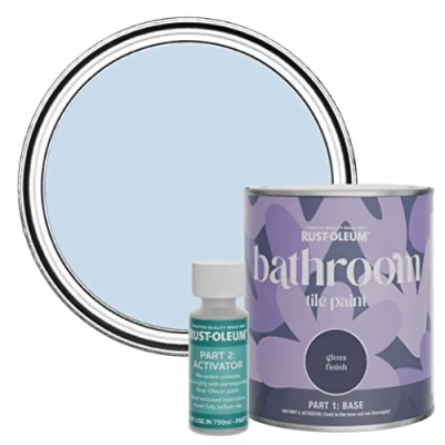 Image of Rust Oleum Blue Water Resistant Bathroom Tile Paint in Gloss Finish Sky 750ml