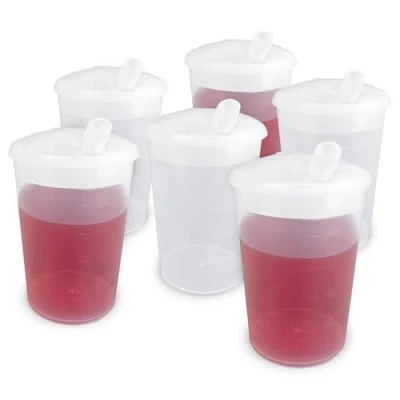 Image of Plastic Beaker with Drinking Lid Pack of 6 Adult Cup Cups Elderly Beakers for Adults Disability Small Spouted