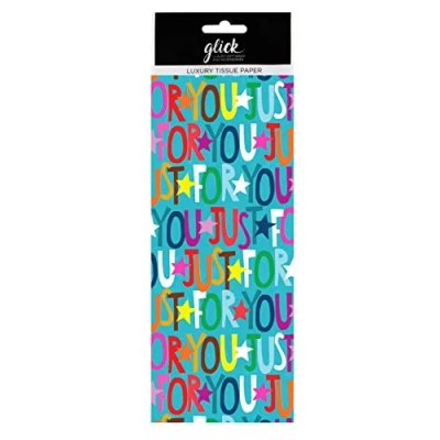 Image of Glick Four Sheets of Just for You Tissue Paper, Each Sheet 750mm x 500mm Paper You, Gift Wrapping, Birthday TPL119